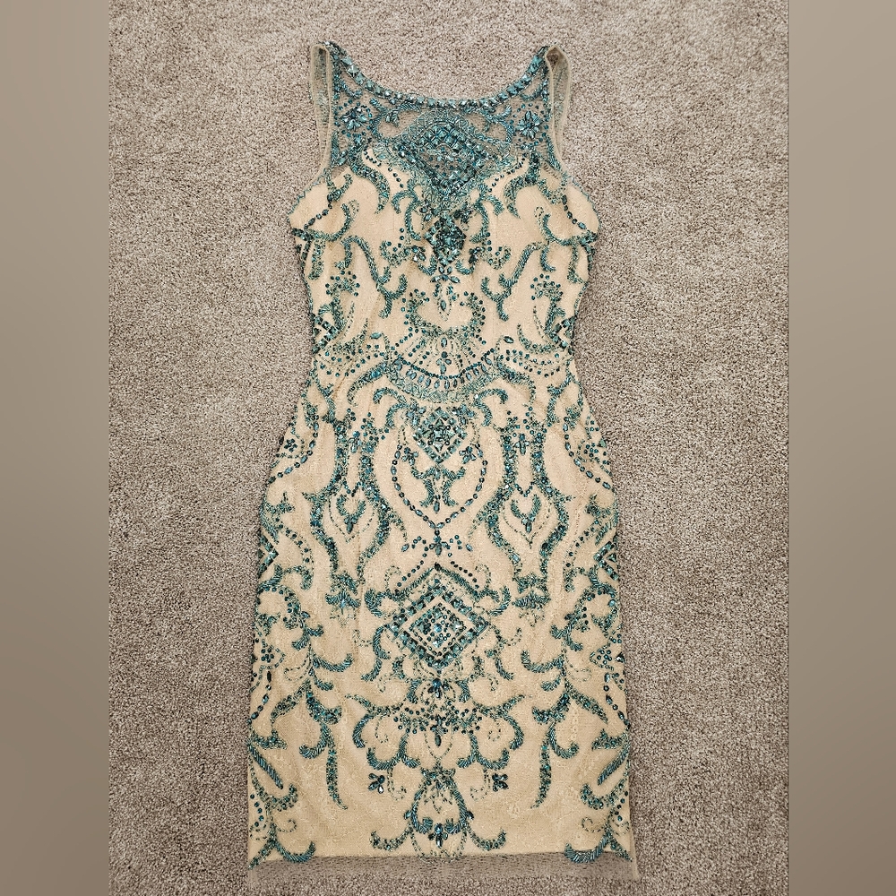Elegant Teal Embellished Dress
